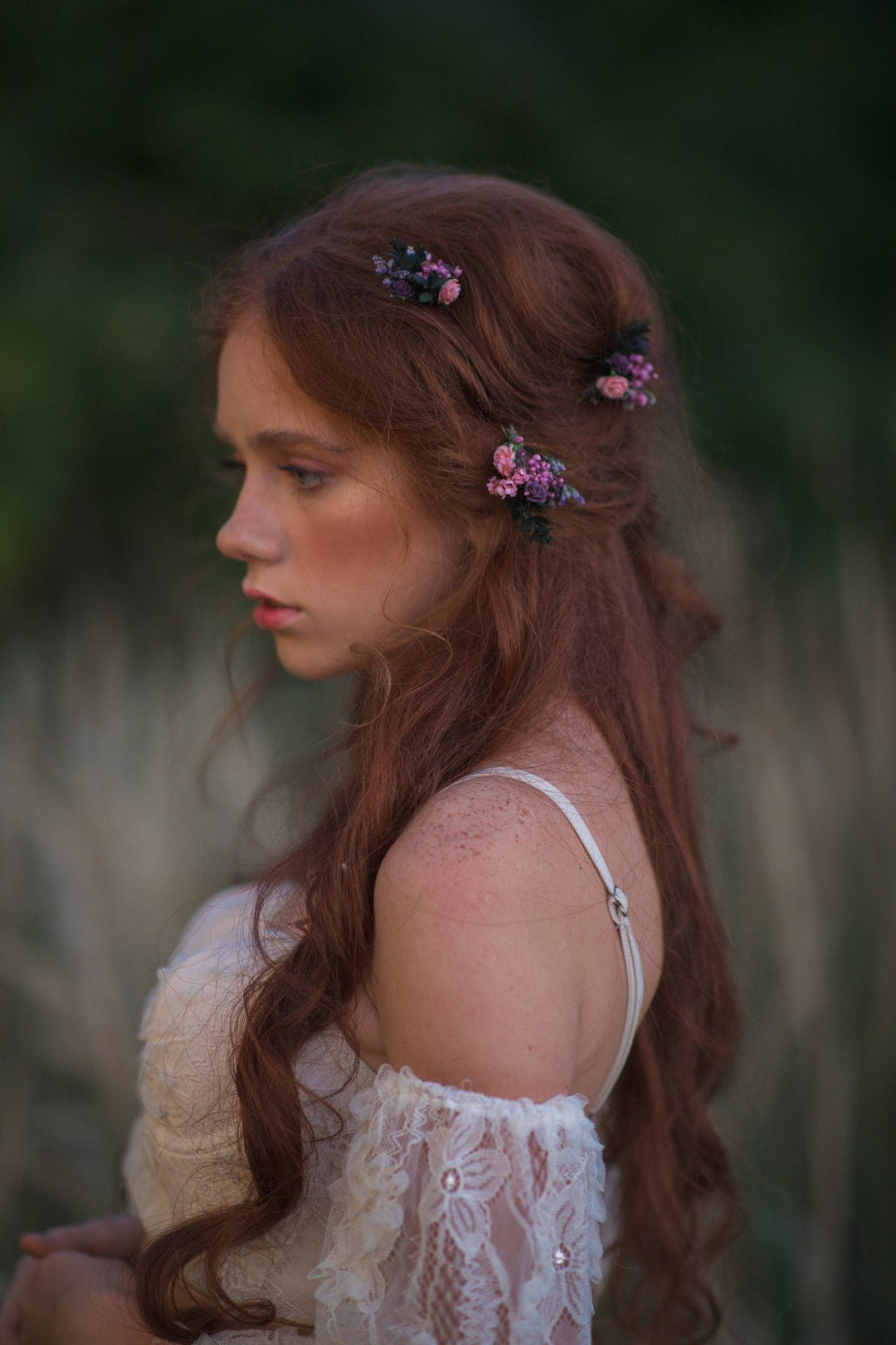 Purple Flower Hair Pins: Bridal Wedding Hair Accessories – handmade floral hair accessory by magaela