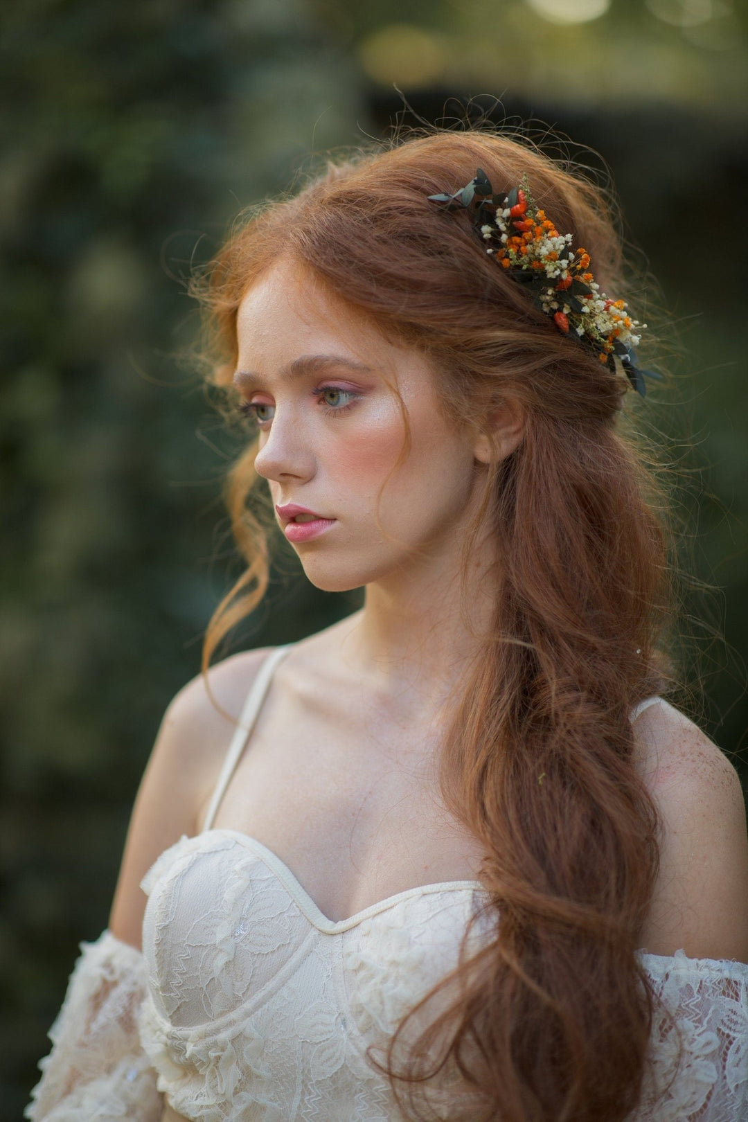 Autumn Flower Hair Comb: Preserved Eucalyptus & Baby's Breath Wedding Accessory – handmade floral hair accessory by magaela