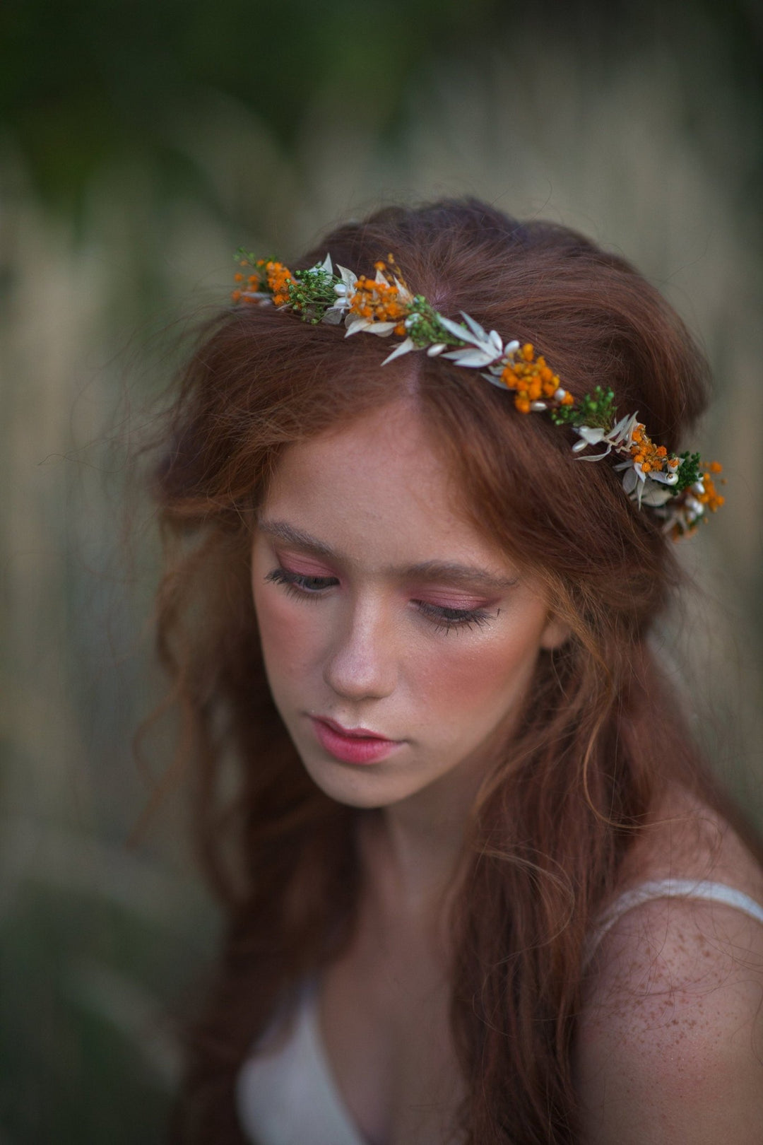 Autumn Wedding Flower Crown: Orange Ivory Bridal Headpiece – handmade floral hair accessory by magaela