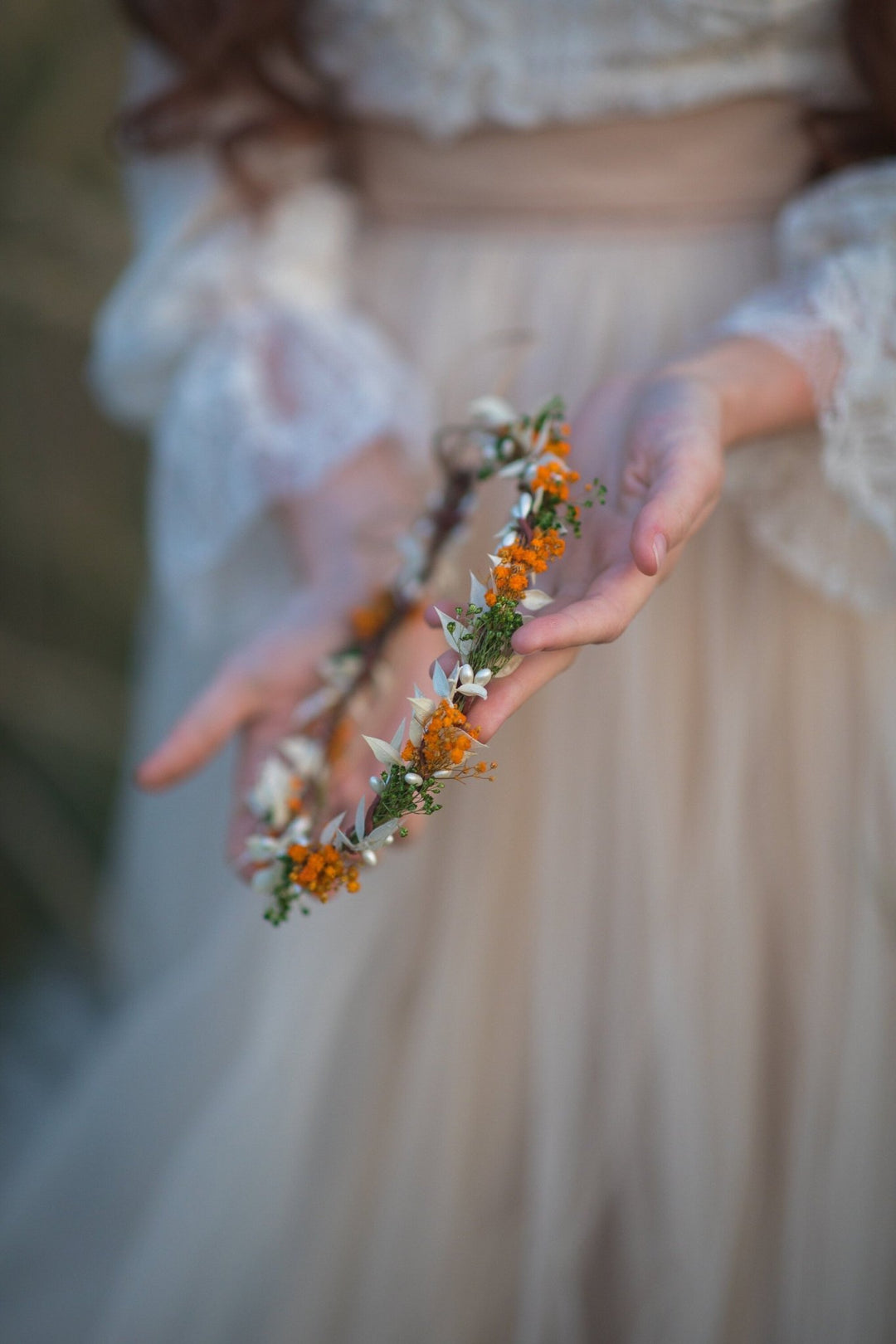 Autumn Wedding Flower Crown: Orange Ivory Bridal Headpiece – handmade floral hair accessory by magaela