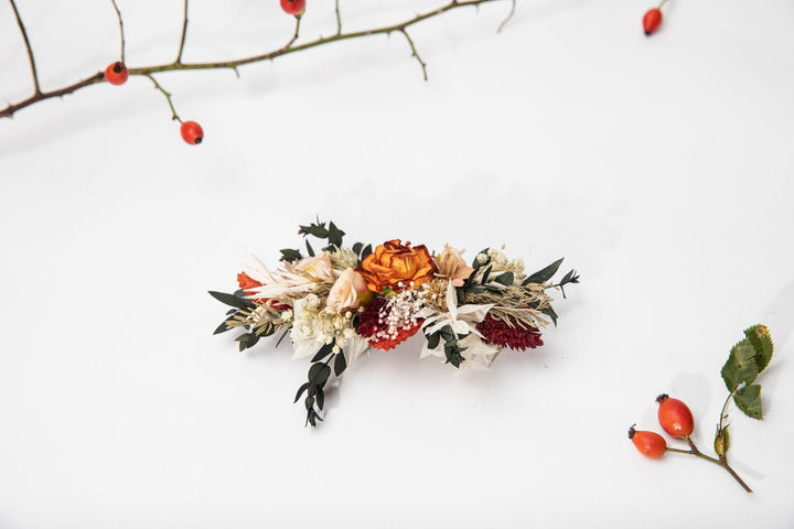 Autumn Flower Hair Comb: Burnt Orange Bridal Hair Accessories – handmade floral hair accessory by magaela