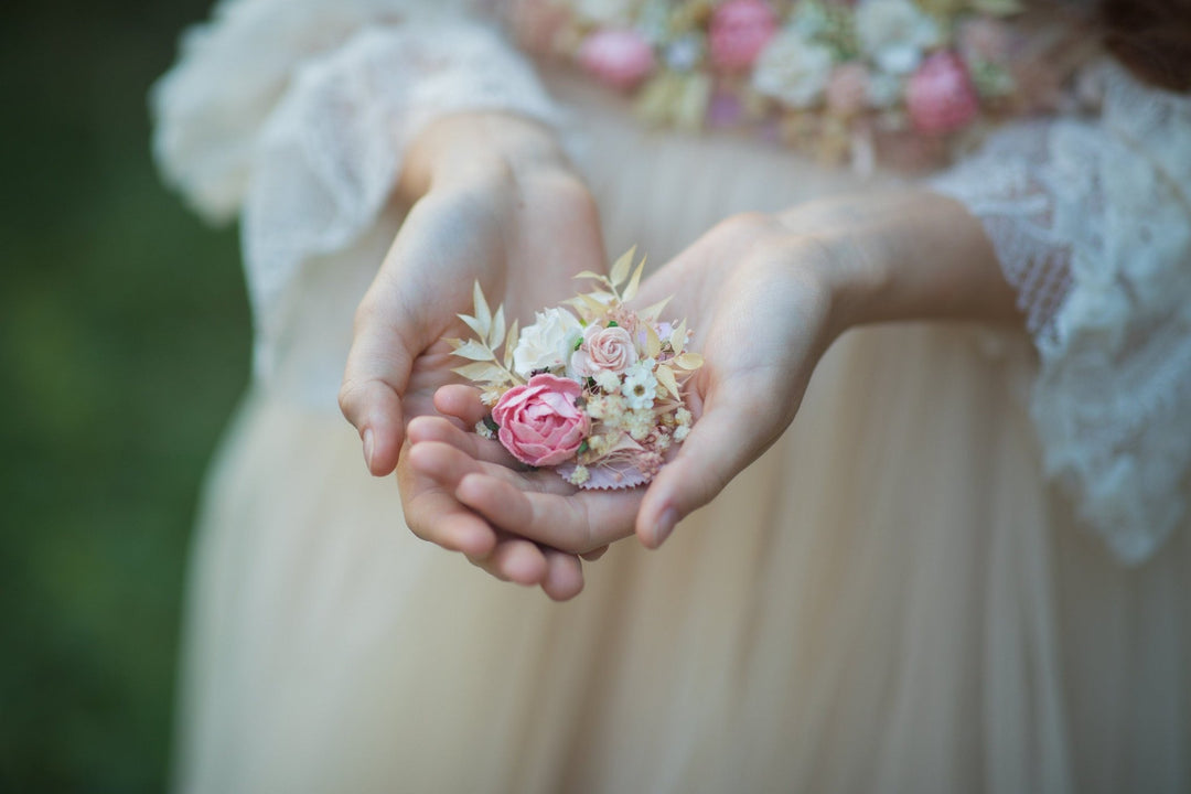 Blush & Ivory Flower Brooch: Romantic Wedding Jewelry – handmade floral hair accessory by magaela