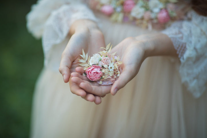 Blush & Ivory Flower Brooch: Romantic Wedding Jewelry – handmade floral hair accessory by magaela