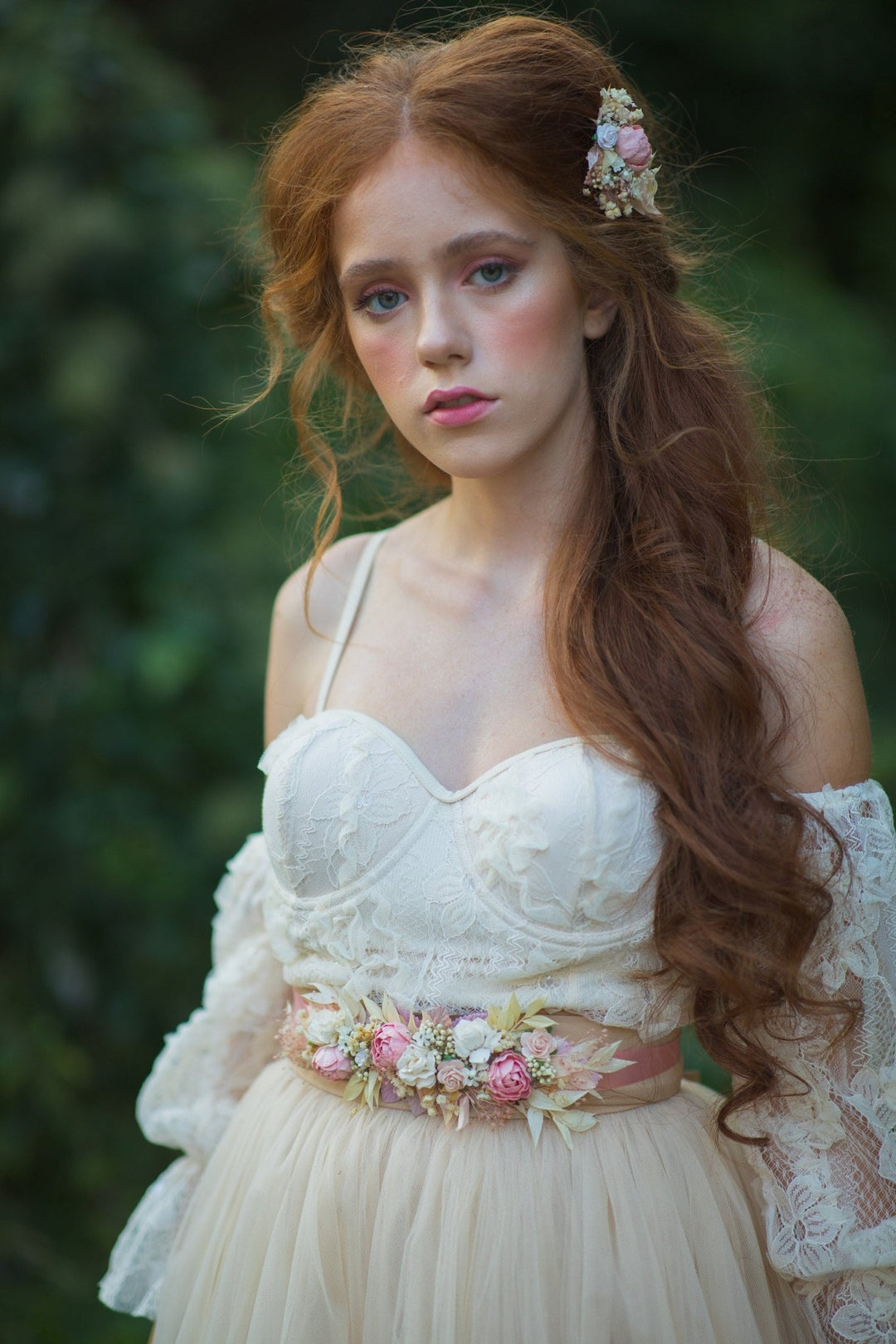 Blush Ivory Flower Wedding Belt: Romantic Bridal Sash – handmade floral hair accessory by magaela