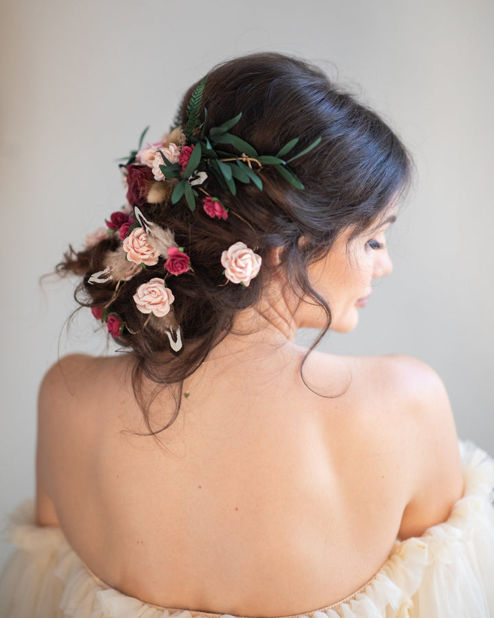 Romantic Rose Wedding Hair Vine: Bridal Headpiece, Braided Hair Jewelry – handmade floral hair accessory by magaela