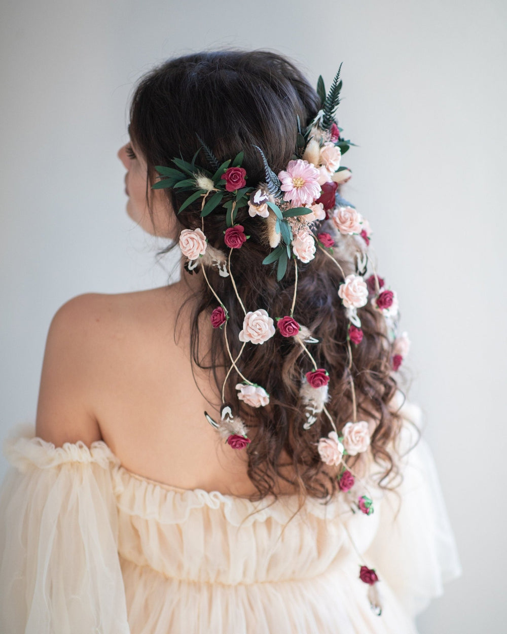 Romantic Rose Wedding Hair Vine: Bridal Headpiece, Braided Hair Jewelry – handmade floral hair accessory by magaela
