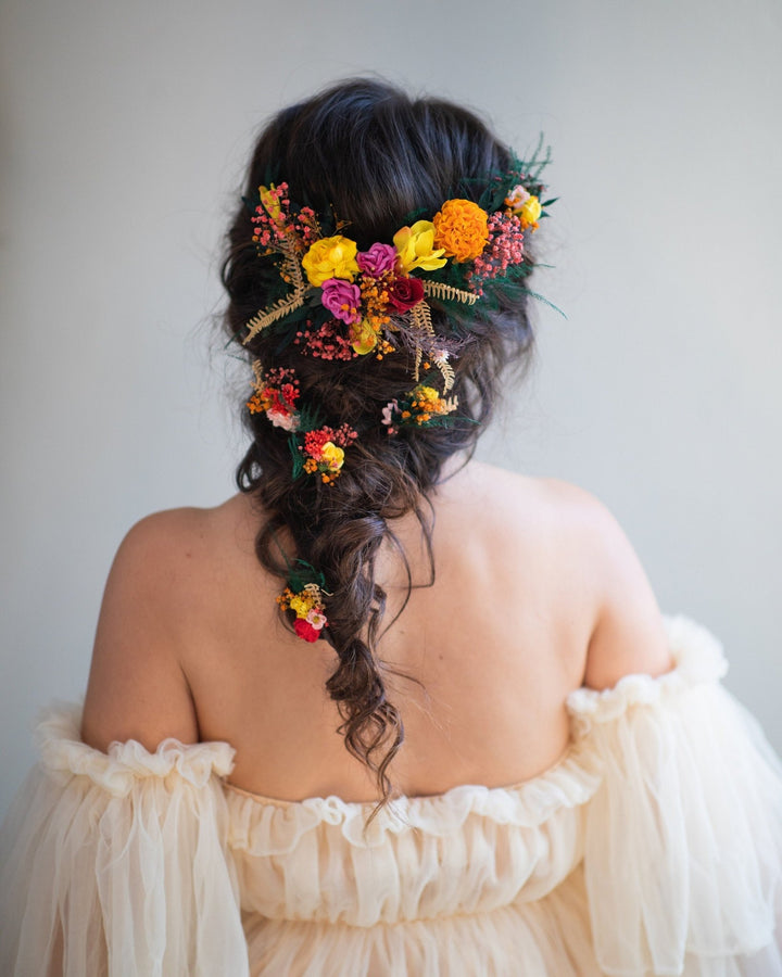 Autumn Frida Flower Hair Vine: Colorful Bridal Headpiece – handmade floral hair accessory by magaela