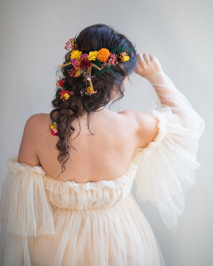 Autumn Frida Flower Hair Vine: Colorful Bridal Headpiece – handmade floral hair accessory by magaela