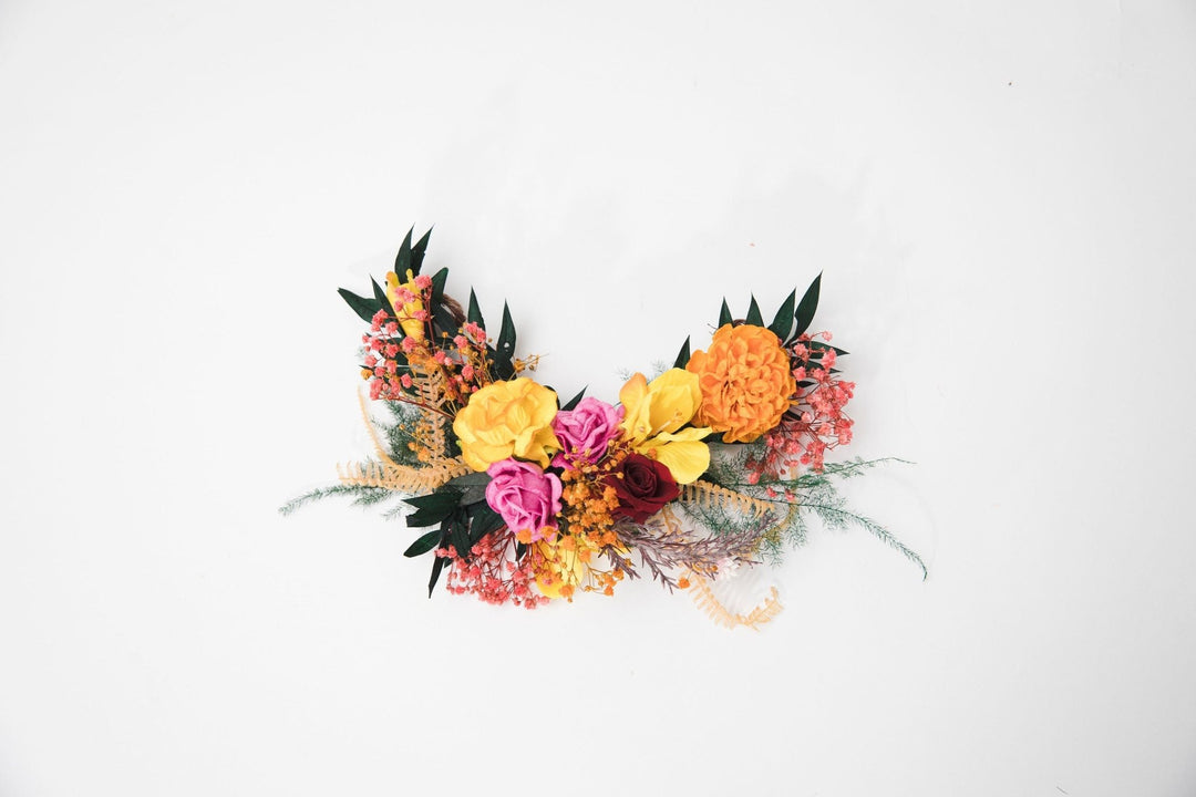 Autumn Frida Flower Hair Vine: Colorful Bridal Headpiece – handmade floral hair accessory by magaela