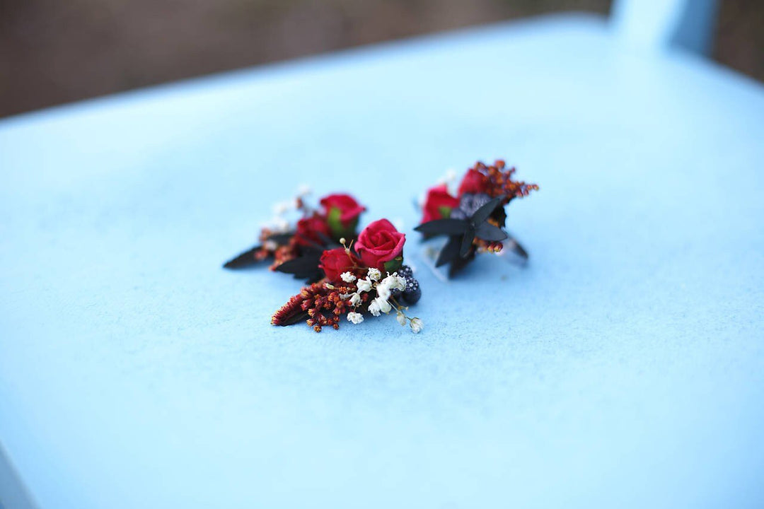 Red Flower Dangle Earrings: Bridal Wedding Accessories – handmade floral hair accessory by magaela