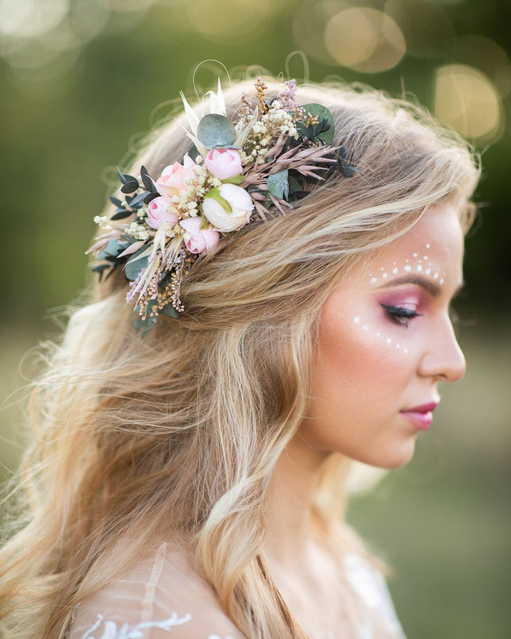 Blush Pink Peony Flower Hair Comb: Romantic Wedding Headpiece – handmade floral hair accessory by magaela