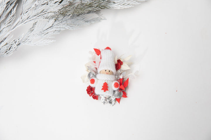 Christmas Doll Brooch: Unique Winter Flower Coat Pin – handmade floral hair accessory by magaela