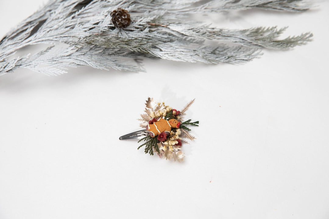 Gingerbread Christmas Hair Clip: Floral Winter Wedding Accessory – handmade floral hair accessory by magaela