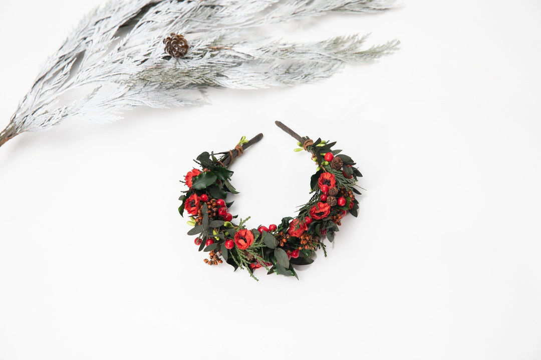 Raspberries Flower Headband: Red Winter Wedding Hair Accessory – handmade floral hair accessory by magaela