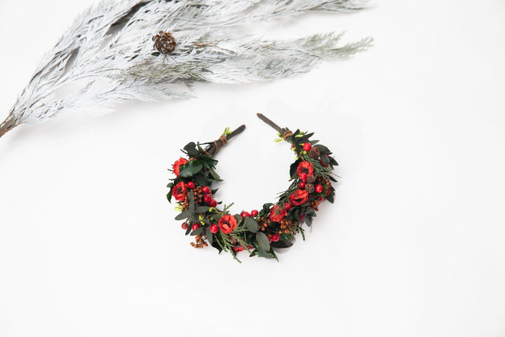 Raspberries Flower Headband: Red Winter Wedding Hair Accessory – handmade floral hair accessory by magaela