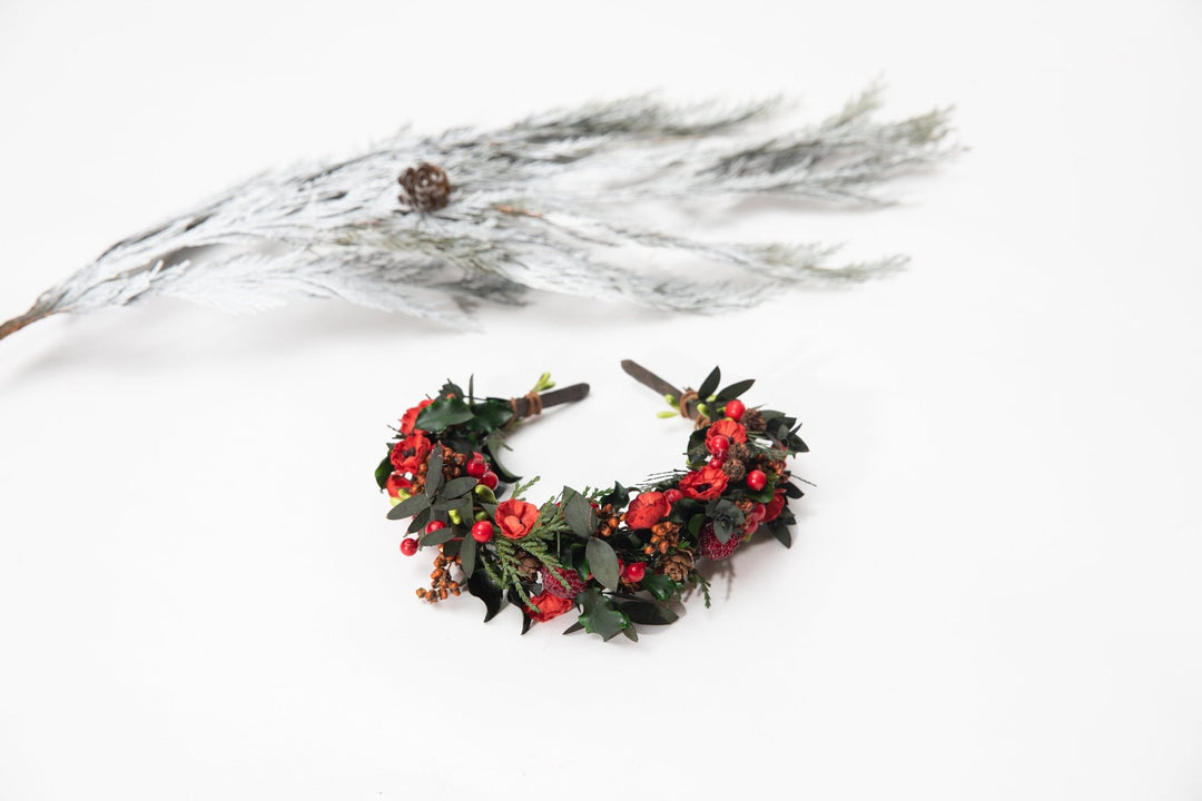 Raspberries Flower Headband: Red Winter Wedding Hair Accessory – handmade floral hair accessory by magaela