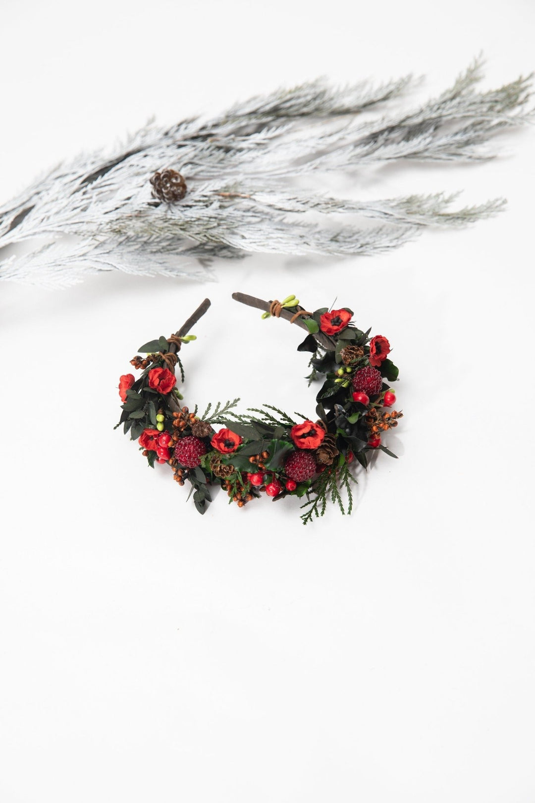 Raspberries Flower Headband: Red Winter Wedding Hair Accessory – handmade floral hair accessory by magaela
