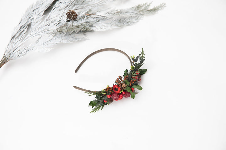 Red Flower Christmas Headband: Winter Wedding Hair Piece – handmade floral hair accessory by magaela