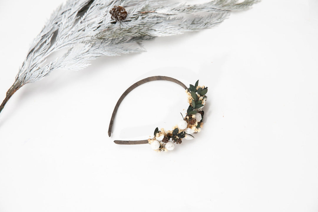 Floral Pine Cone Headband: Winter Wedding Hair Piece – handmade floral hair accessory by magaela