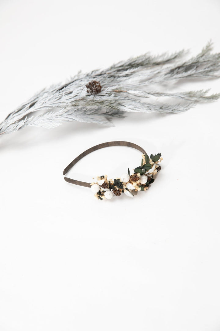 Floral Pine Cone Headband: Winter Wedding Hair Piece – handmade floral hair accessory by magaela