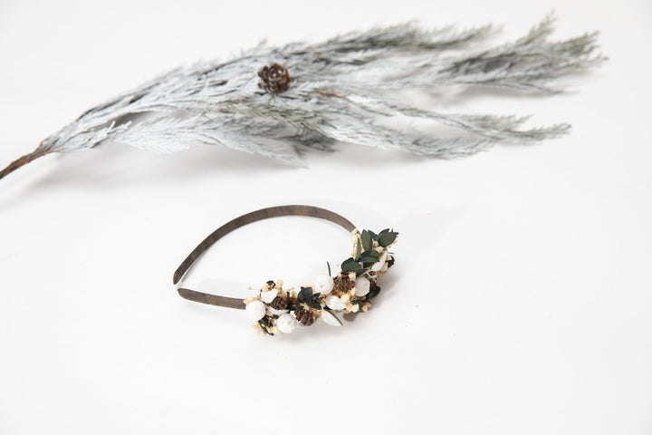 Floral Pine Cone Headband: Winter Wedding Hair Piece – handmade floral hair accessory by magaela