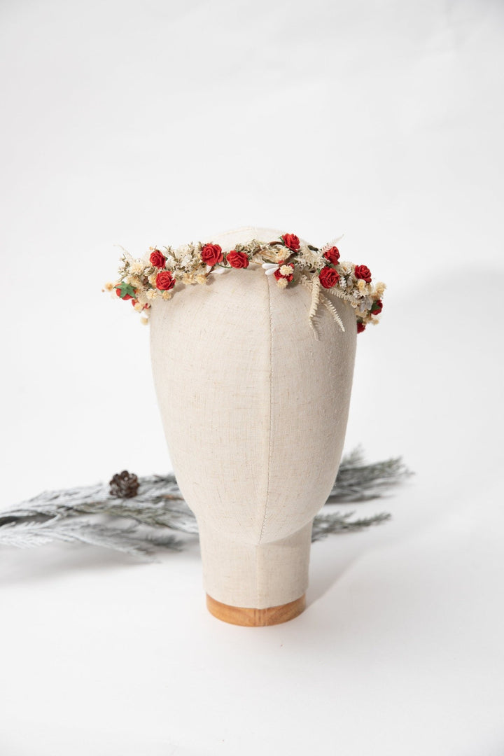 Red Rose Wedding Half Wreath: Paper Flower Bridal Crown – handmade floral hair accessory by magaela