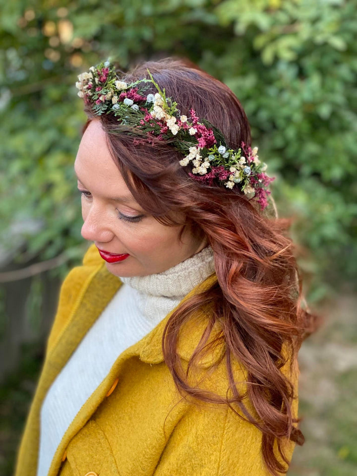 Woodland Hair Wreath: Christmas Flower Crown, Bridal Headpiece – handmade floral hair accessory by magaela