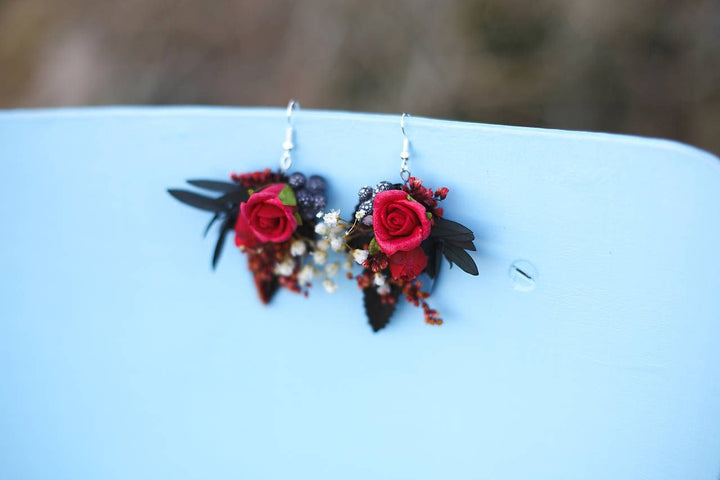 Red Flower Dangle Earrings: Bridal Wedding Accessories – handmade floral hair accessory by magaela
