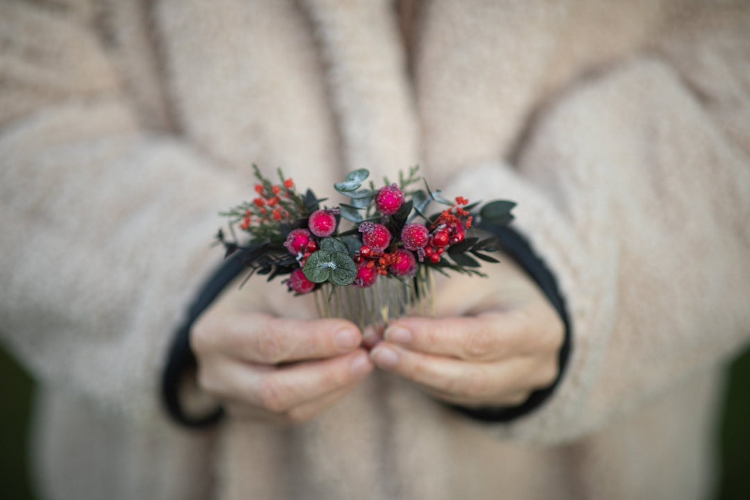 Winter Berry Hair Comb: Christmas Woodland Bridal Accessory – handmade floral hair accessory by magaela