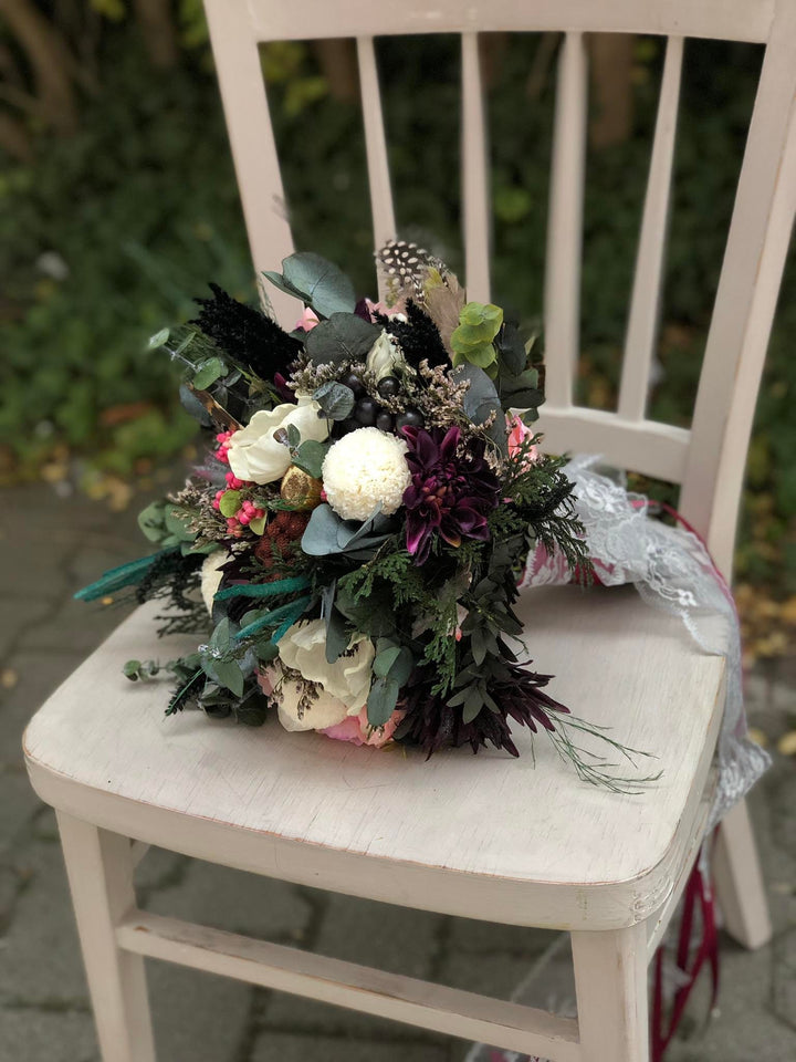 Burgundy Wedding Bouquet: Boho Teal Plum Artificial Bridal Flowers – handmade floral hair accessory by magaela