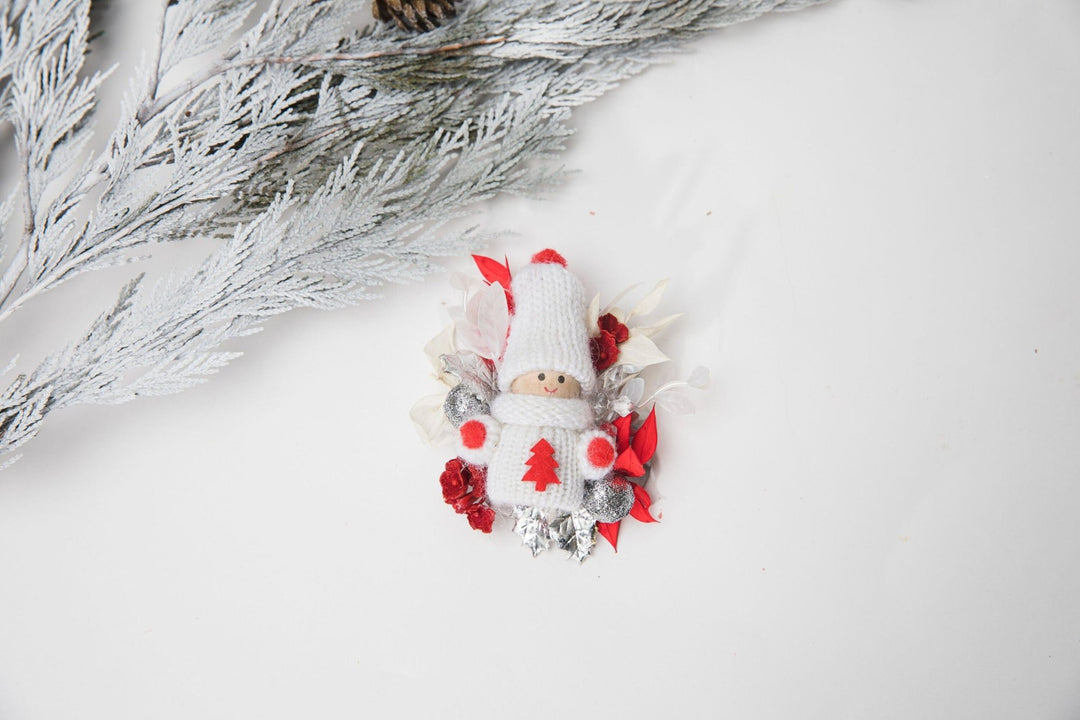 Winter Doll Brooch: Christmas Flower Pin, Unique Xmas Gift – handmade floral hair accessory by magaela