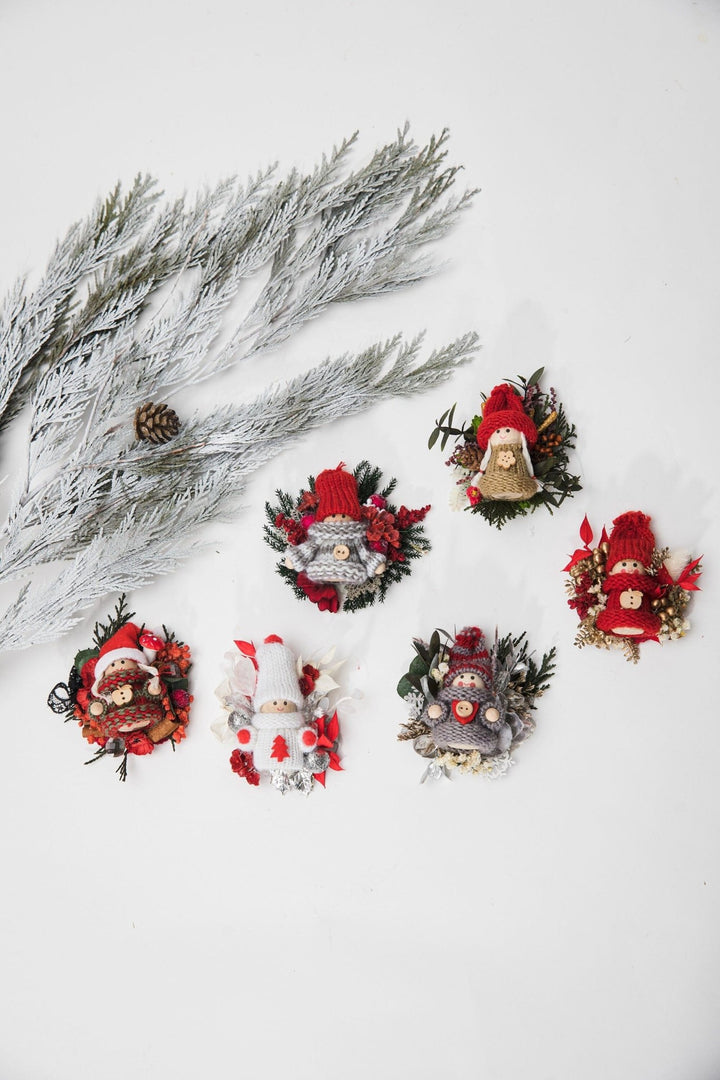 Winter Doll Brooch: Christmas Flower Pin, Unique Xmas Gift – handmade floral hair accessory by magaela