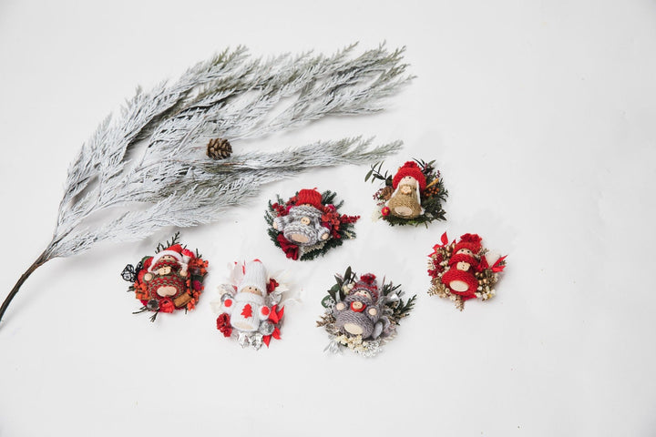 Winter Doll Brooch: Christmas Flower Pin, Unique Xmas Gift – handmade floral hair accessory by magaela