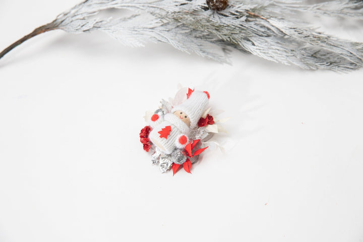 Christmas Doll Brooch: Unique Winter Flower Coat Pin – handmade floral hair accessory by magaela