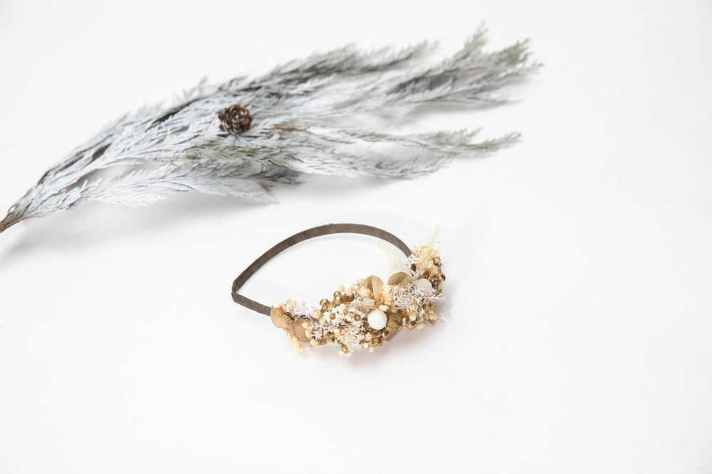 Golden Flower Bridal Headband: Winter Wedding Hair Jewelry – handmade floral hair accessory by magaela