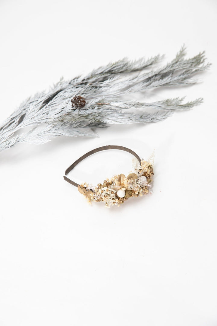 Golden Flower Bridal Headband: Winter Wedding Hair Jewelry – handmade floral hair accessory by magaela