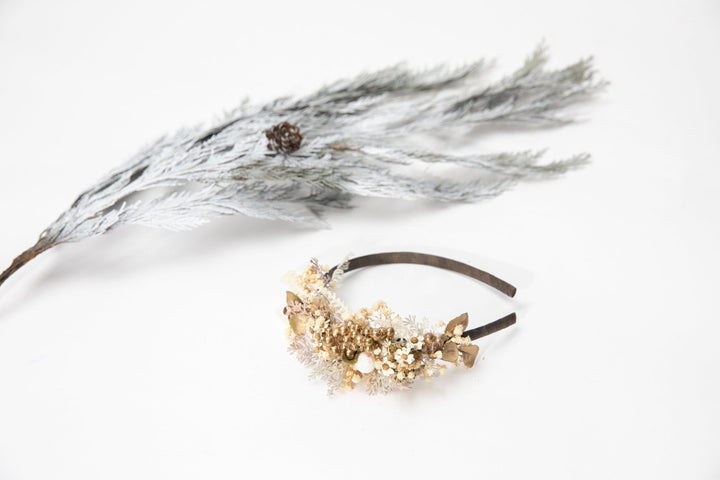 Golden Flower Bridal Headband: Winter Wedding Hair Jewelry – handmade floral hair accessory by magaela