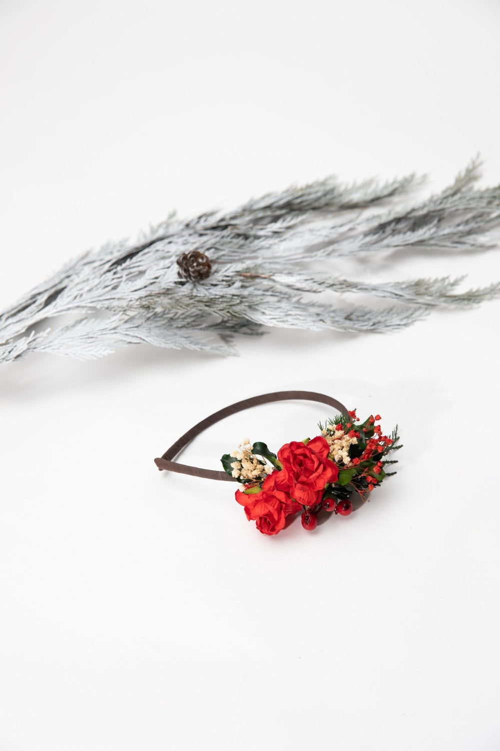 Red Rose Christmas Headband: Winter Floral Headpiece – handmade floral hair accessory by magaela