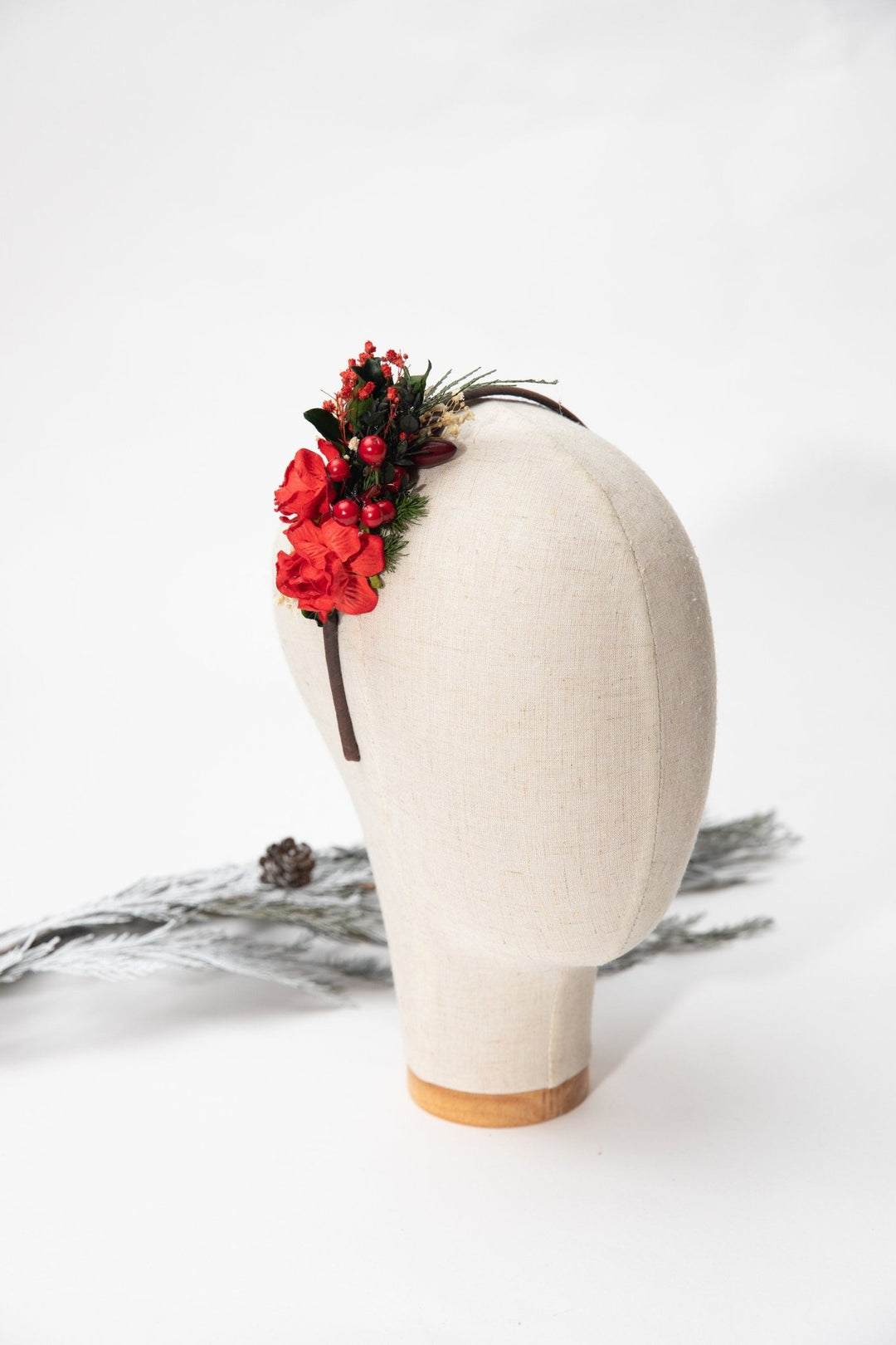 Red Rose Christmas Headband: Winter Floral Headpiece – handmade floral hair accessory by magaela