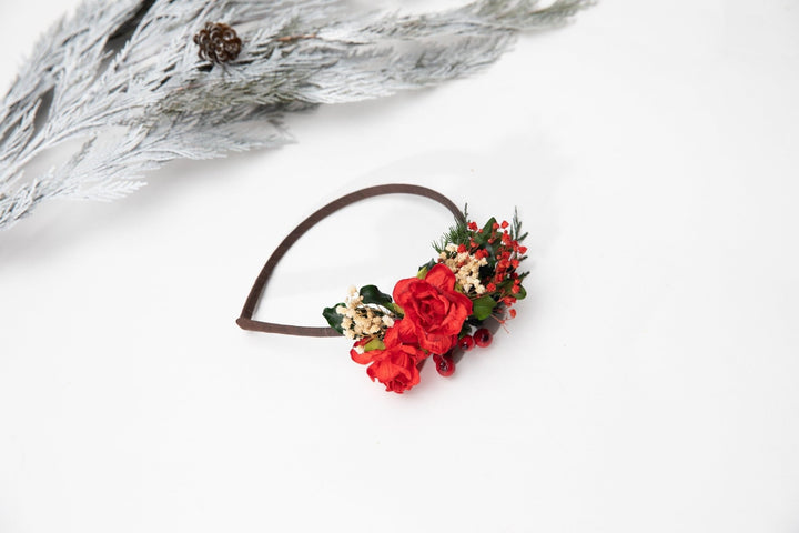 Red Rose Christmas Headband: Winter Floral Headpiece – handmade floral hair accessory by magaela