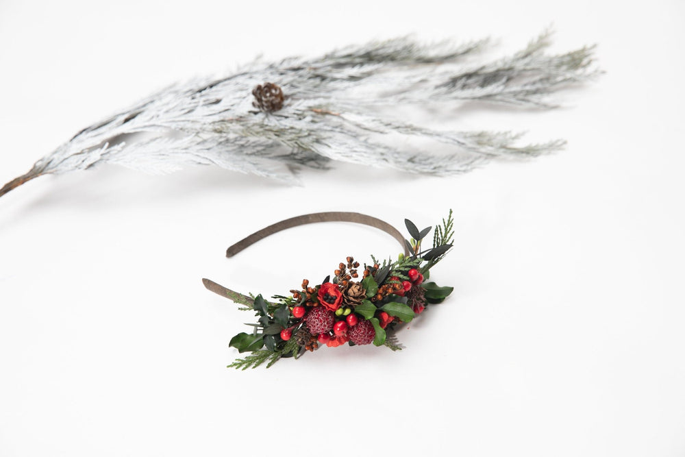 Red Flower Christmas Headband: Winter Wedding Hair Piece – handmade floral hair accessory by magaela
