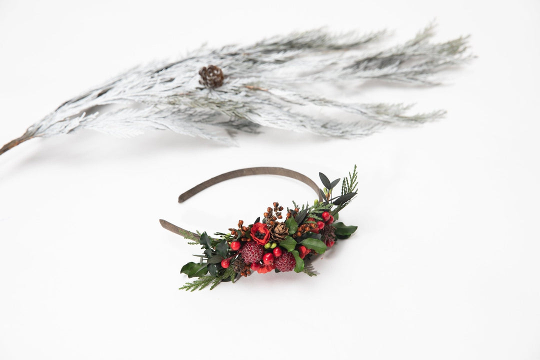 Red Flower Christmas Headband: Winter Wedding Hair Piece – handmade floral hair accessory by magaela