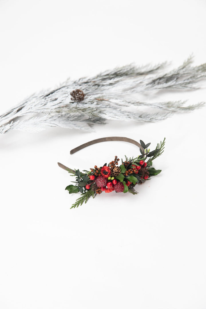Red Flower Christmas Headband: Winter Wedding Hair Piece – handmade floral hair accessory by magaela
