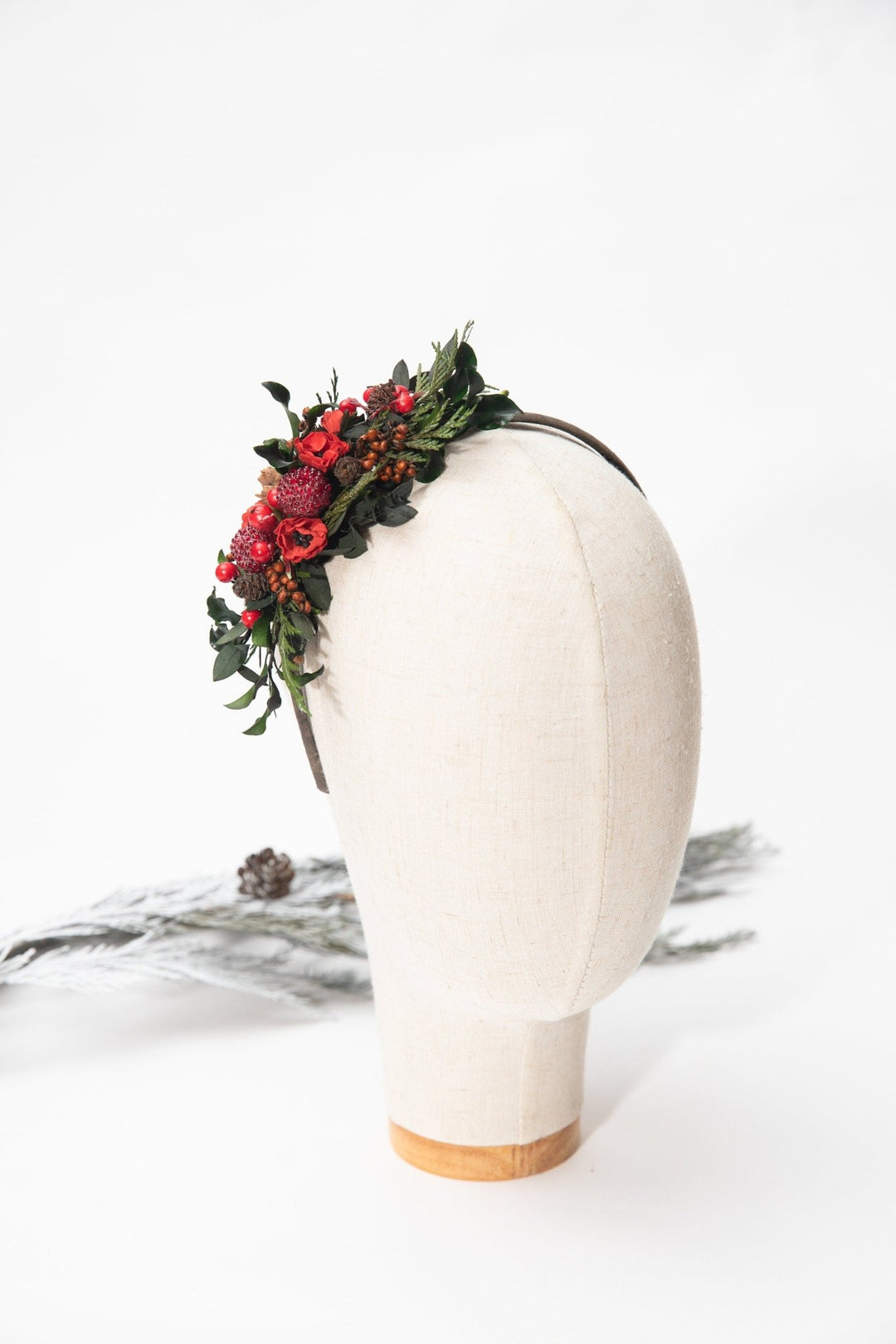 Red Flower Christmas Headband: Winter Wedding Hair Piece – handmade floral hair accessory by magaela