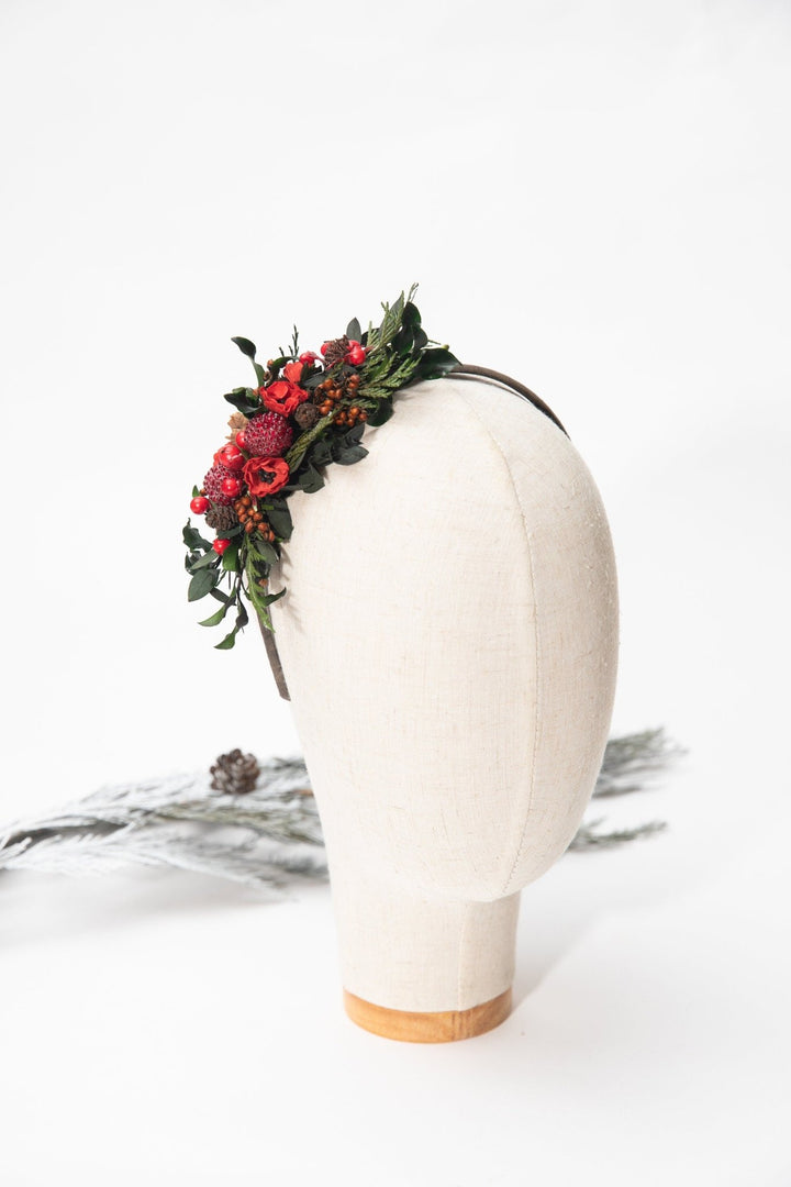 Red Flower Christmas Headband: Winter Wedding Hair Piece – handmade floral hair accessory by magaela