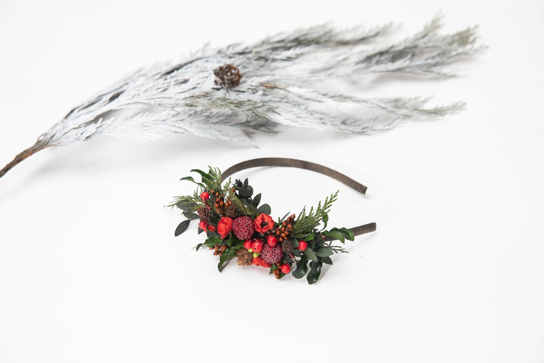 Red Flower Christmas Headband: Winter Wedding Hair Piece – handmade floral hair accessory by magaela