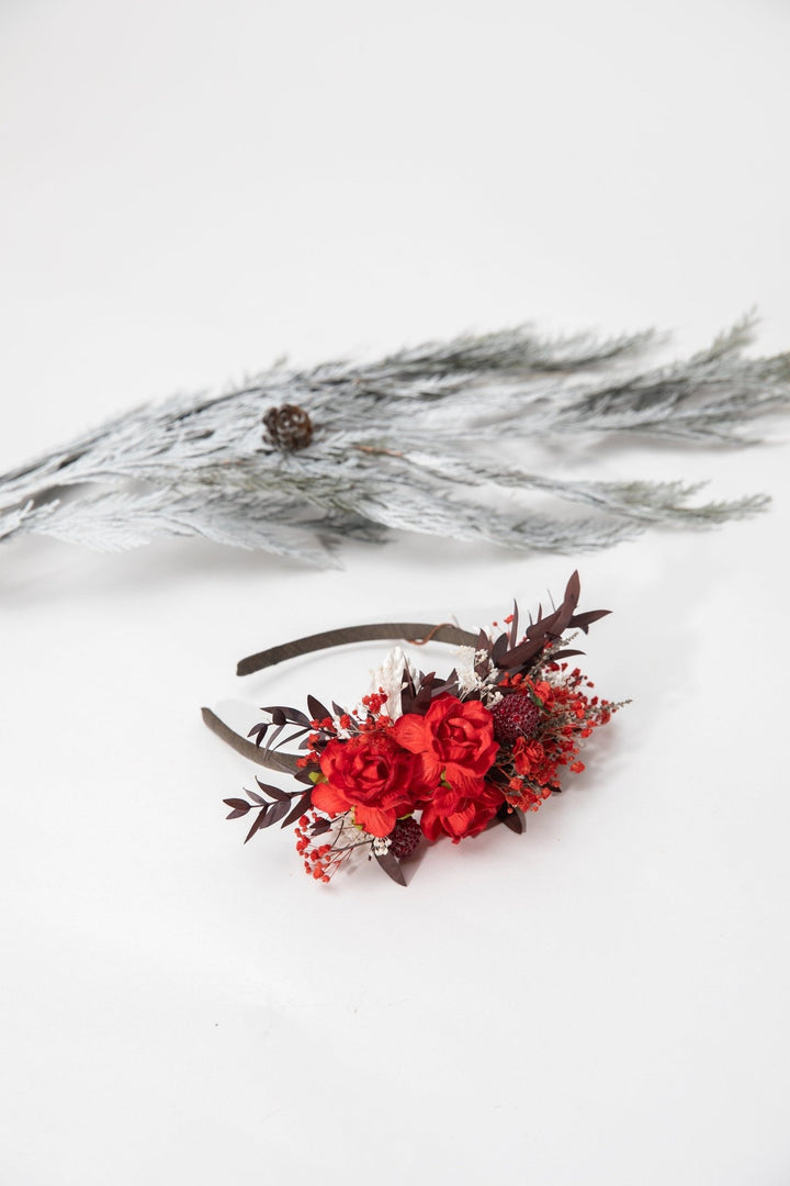 Red Flower Headband: Christmas Wedding Hair Accessory – handmade floral hair accessory by magaela