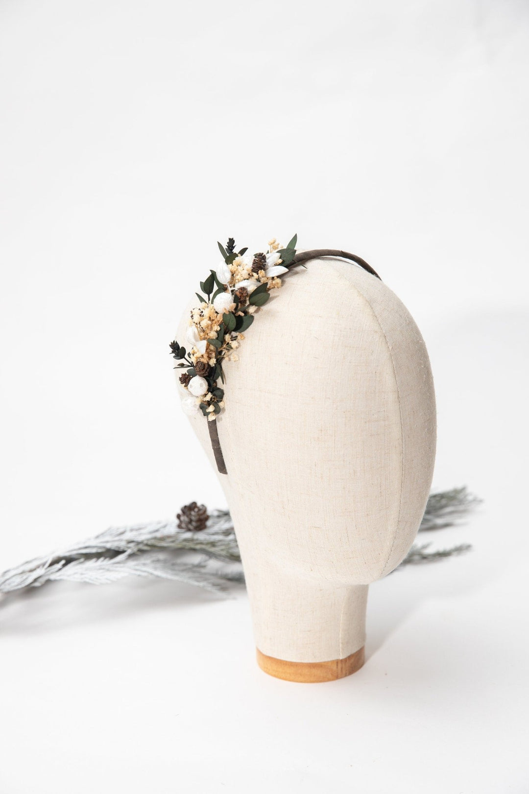 Floral Pine Cone Headband: Winter Wedding Hair Piece – handmade floral hair accessory by magaela