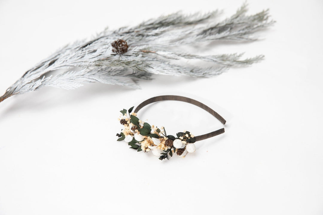 Floral Pine Cone Headband: Winter Wedding Hair Piece – handmade floral hair accessory by magaela