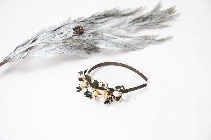 Floral Pine Cone Headband: Winter Wedding Hair Piece – handmade floral hair accessory by magaela